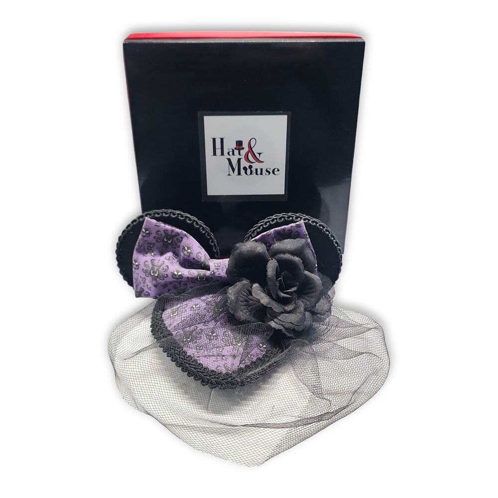 Disney Haunted Mansion Wallpaper Mouse Ear Fascinator Mini Hat w/ Black Veil